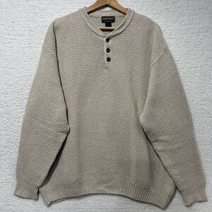 Woolrich Men's‎ VTG British Tan Henley Knit Sweater  Rugged Outdoors Size XL